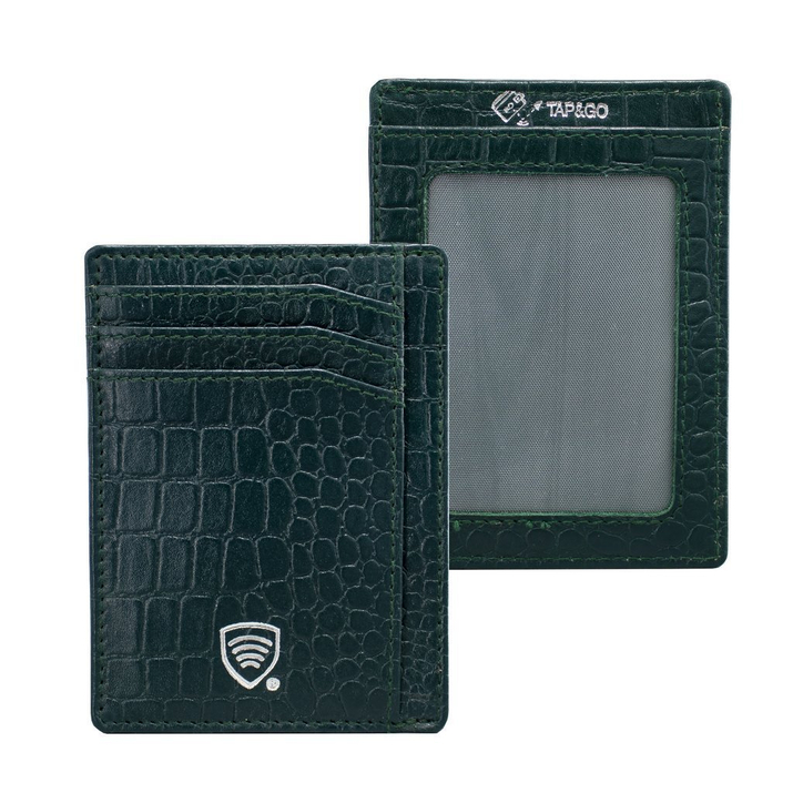 Skórzane etui na karty zbliżeniowe RFID (Zielony, Croco)