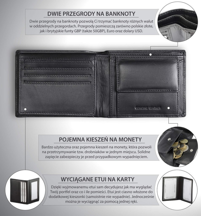 Młodzieżowy portfel antykradzieżowy 3w1 z ochroną RFID BLOCK (czarny)