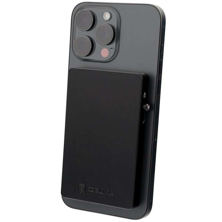 Aluminiowe etui na karty + etui skórzane z magsafe (szary/czerwony)