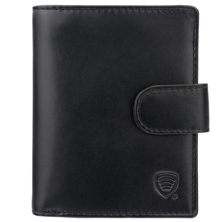 Portfel skórzany męski na karty i monety z ochroną RFID BLOCK (czarny)