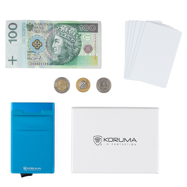 Metalowe etui na karty z ochroną kart zbliżeniowych RFID (Niebieski)