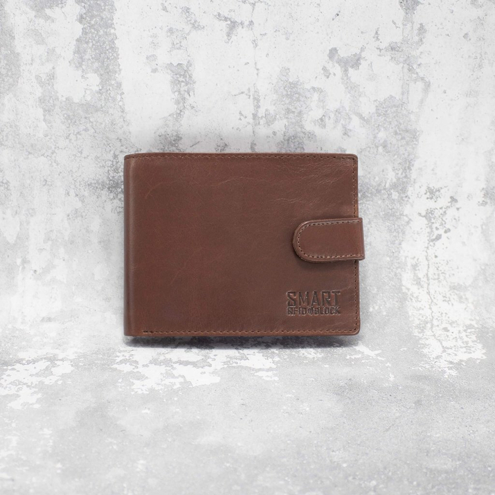 Portfel Męski Skórzany Antykradzieżowy RFID (brąz)