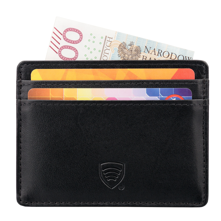 Etui skórzane blokujące karty zbliżeniowe RFID (Czarny)