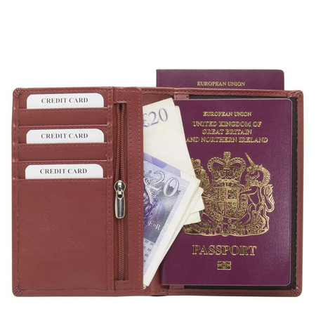 Portfel podróżny na karty zbliżeniowe oraz paszport biometryczny (Bordowy)