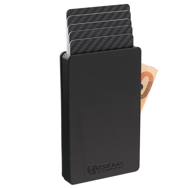 Aluminiowe etui na karty + etui skórzane z magsafe (czarny)