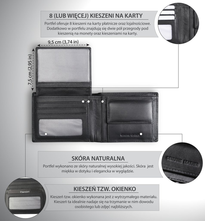 Młodzieżowy portfel antykradzieżowy 3w1 z ochroną RFID BLOCK (czarny)