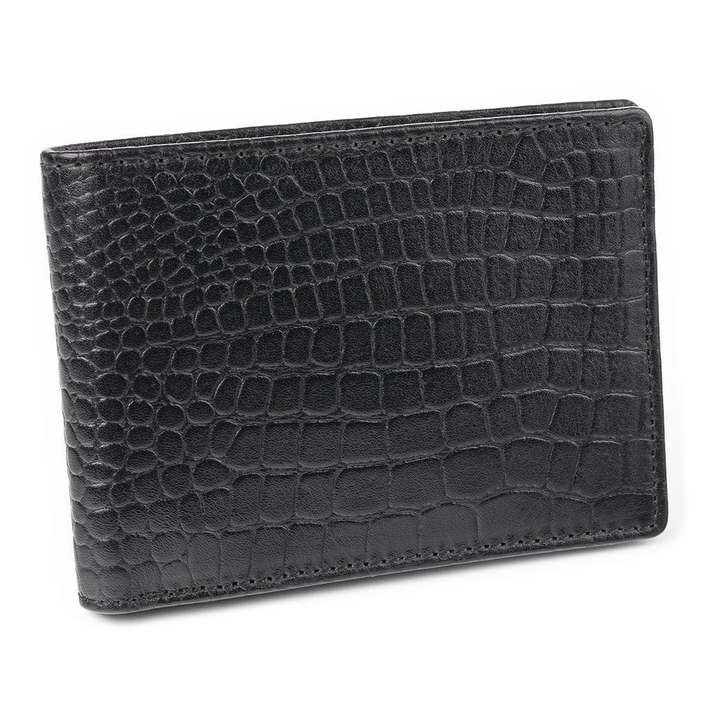 Super cienki portfel męski skórzany typu SLIM (Czarny, Croco)