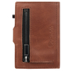 Skórzany portfel męski z kieszenią na bilon oraz aluminiowym etui z wysuwanymi kartami (brąz)