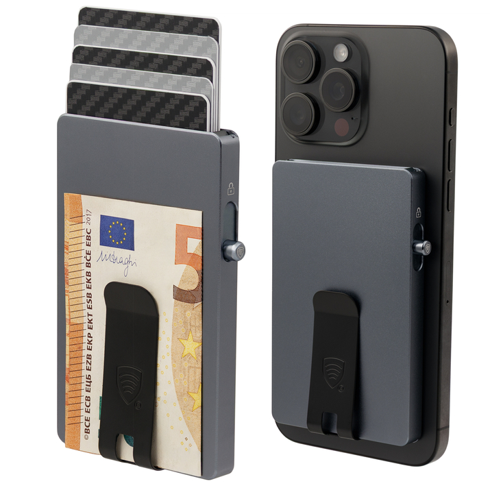 Aluminiowe etui na karty z magsafe i klipsem na banknoty (szary)