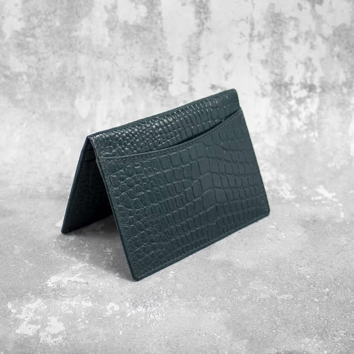 Cienki Skórzany portfel RFID na dowód rejestracyjny do marynarki (Zielony, Croco)
